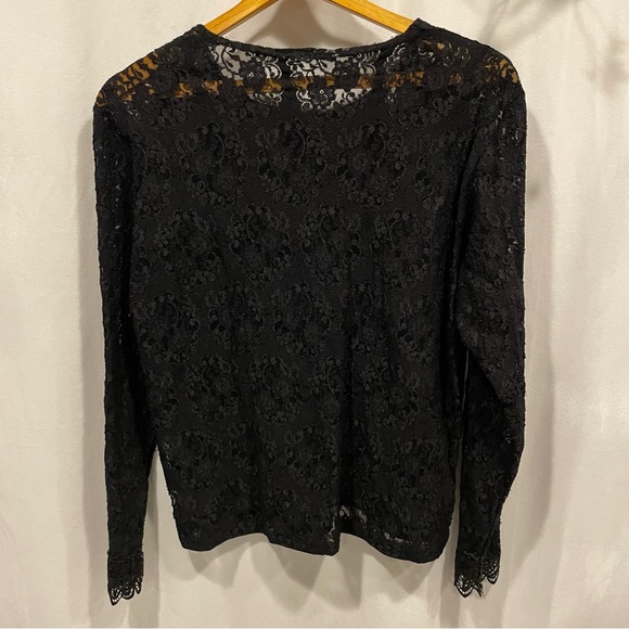 Y2k floral lace stretchy unlined long scalloped sleeve top goth rocker boho - Picture 4 of 5